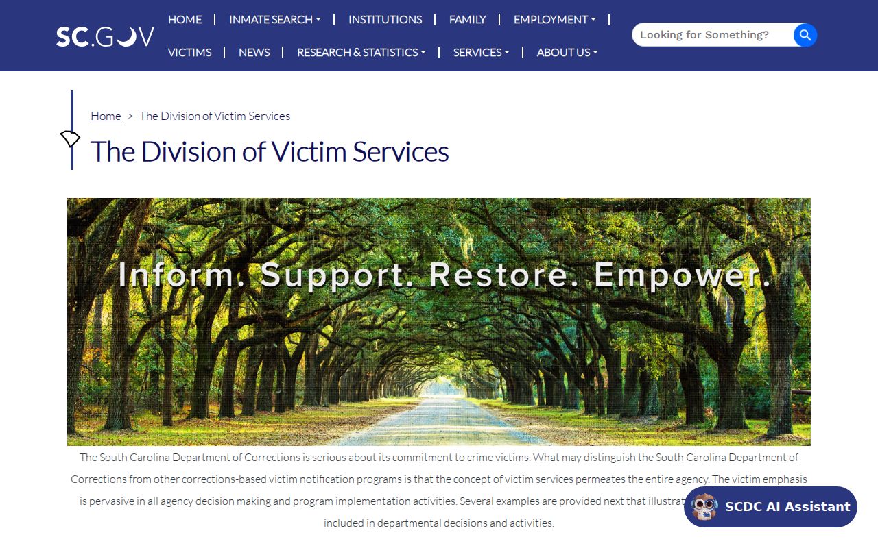 South Carolina VINE information supporting Marion County arrest custody notifications