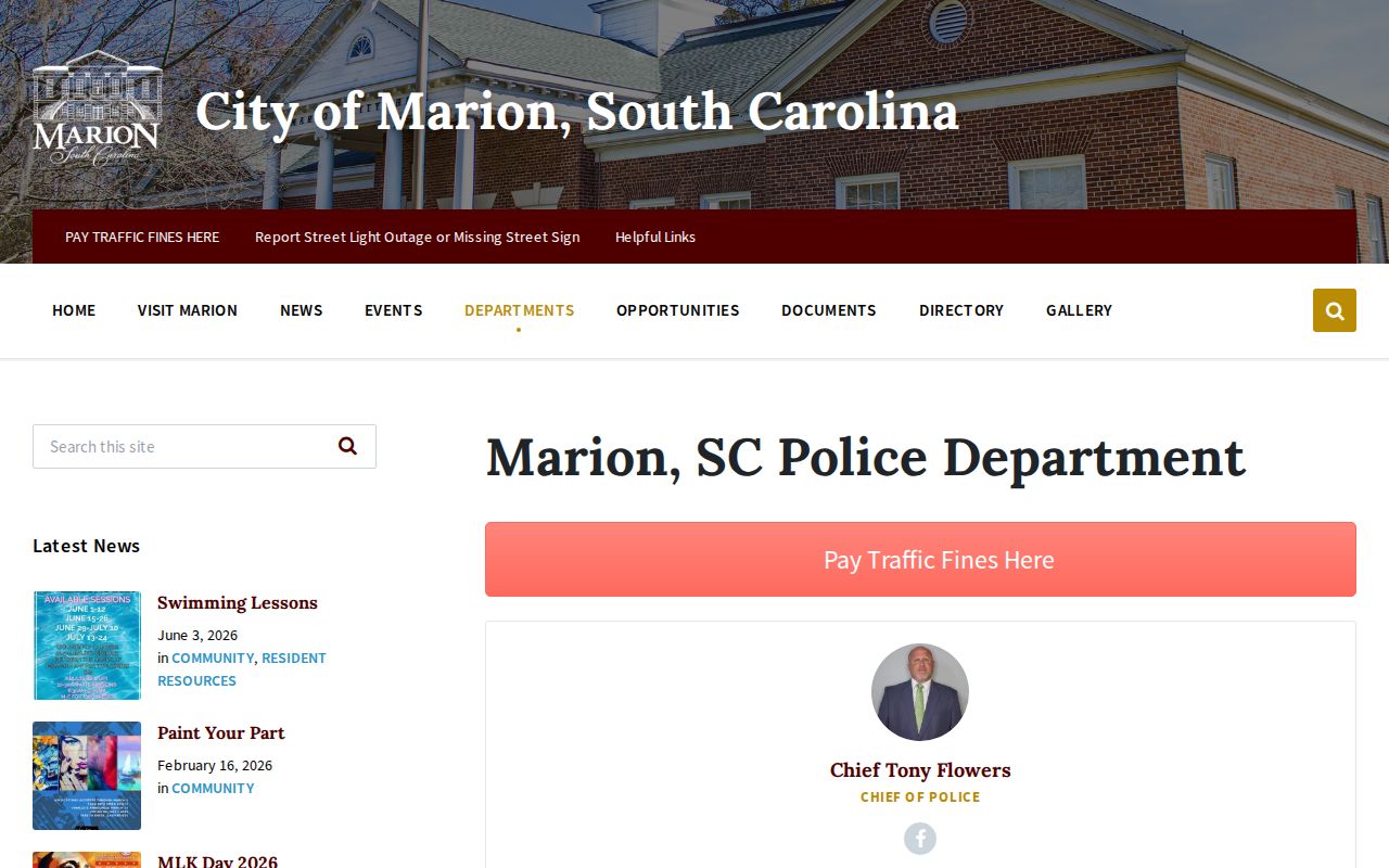 Marion criminal history records contact at the Marion Police Department
