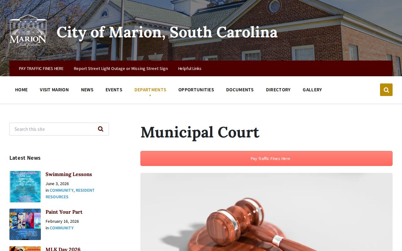 Marion criminal court records page for Marion Municipal Court