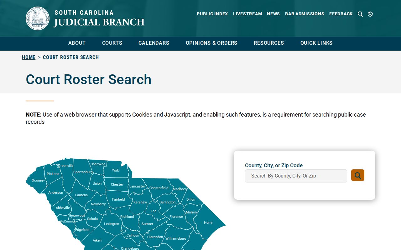 South Carolina court roster search for Marion County criminal court schedules