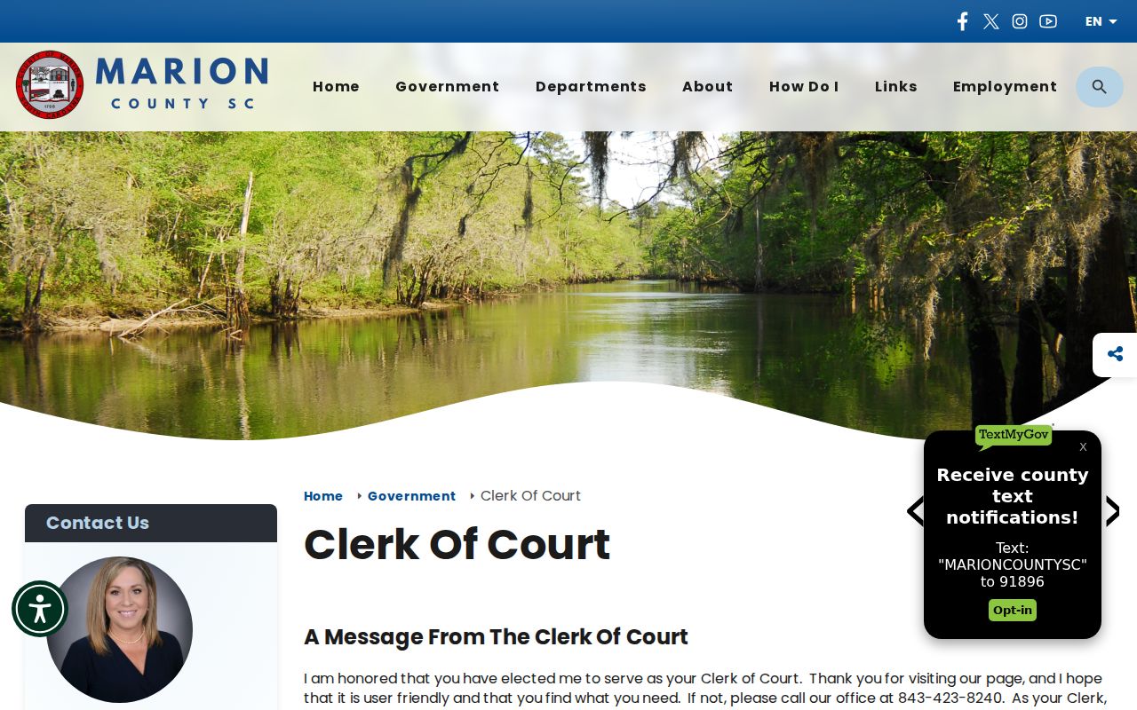 Marion County criminal court records page for the Clerk of Court