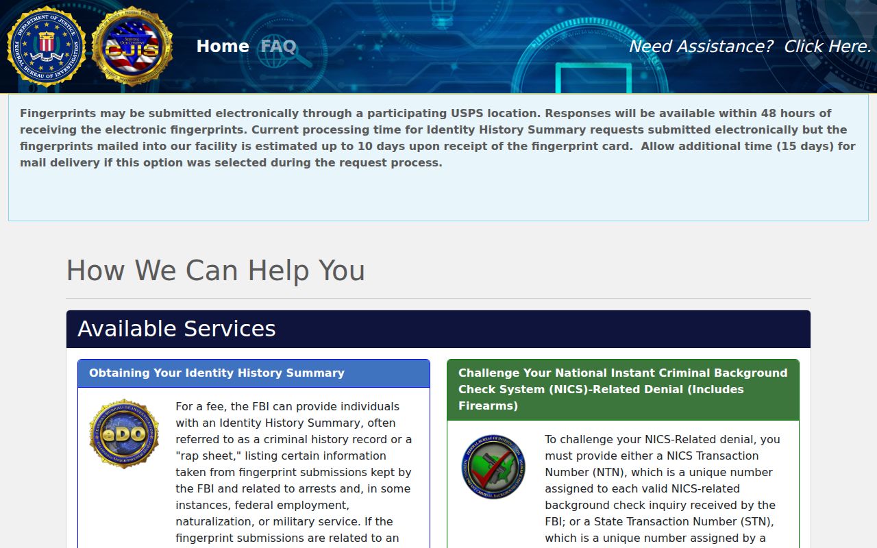 Marion County criminal history FBI identity self-review portal