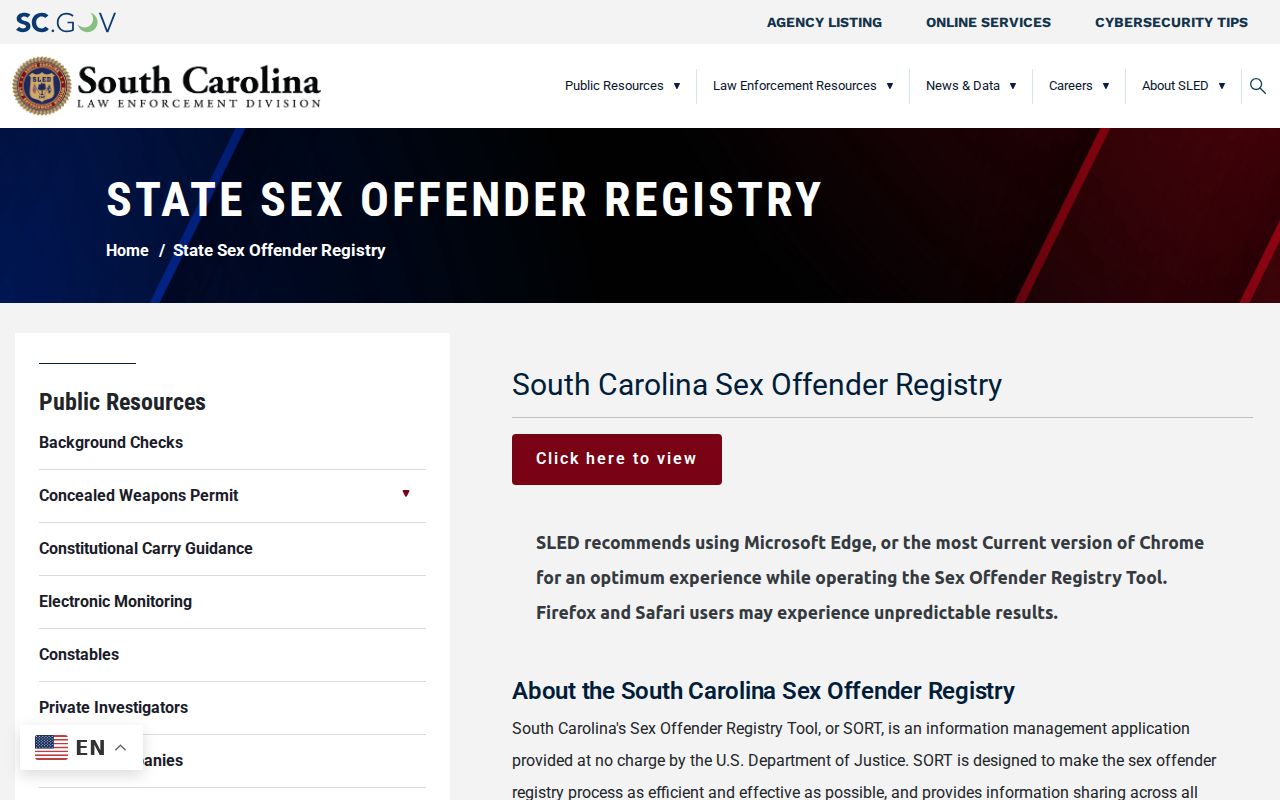 Marion County sex offender check on the SLED registry guidance page