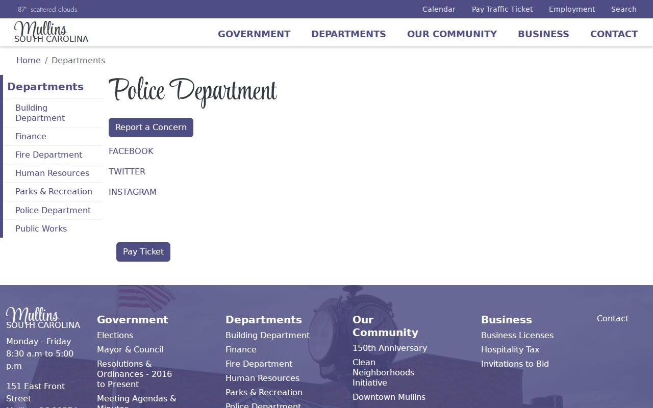 Mullins criminal records route in Marion County on the police department page